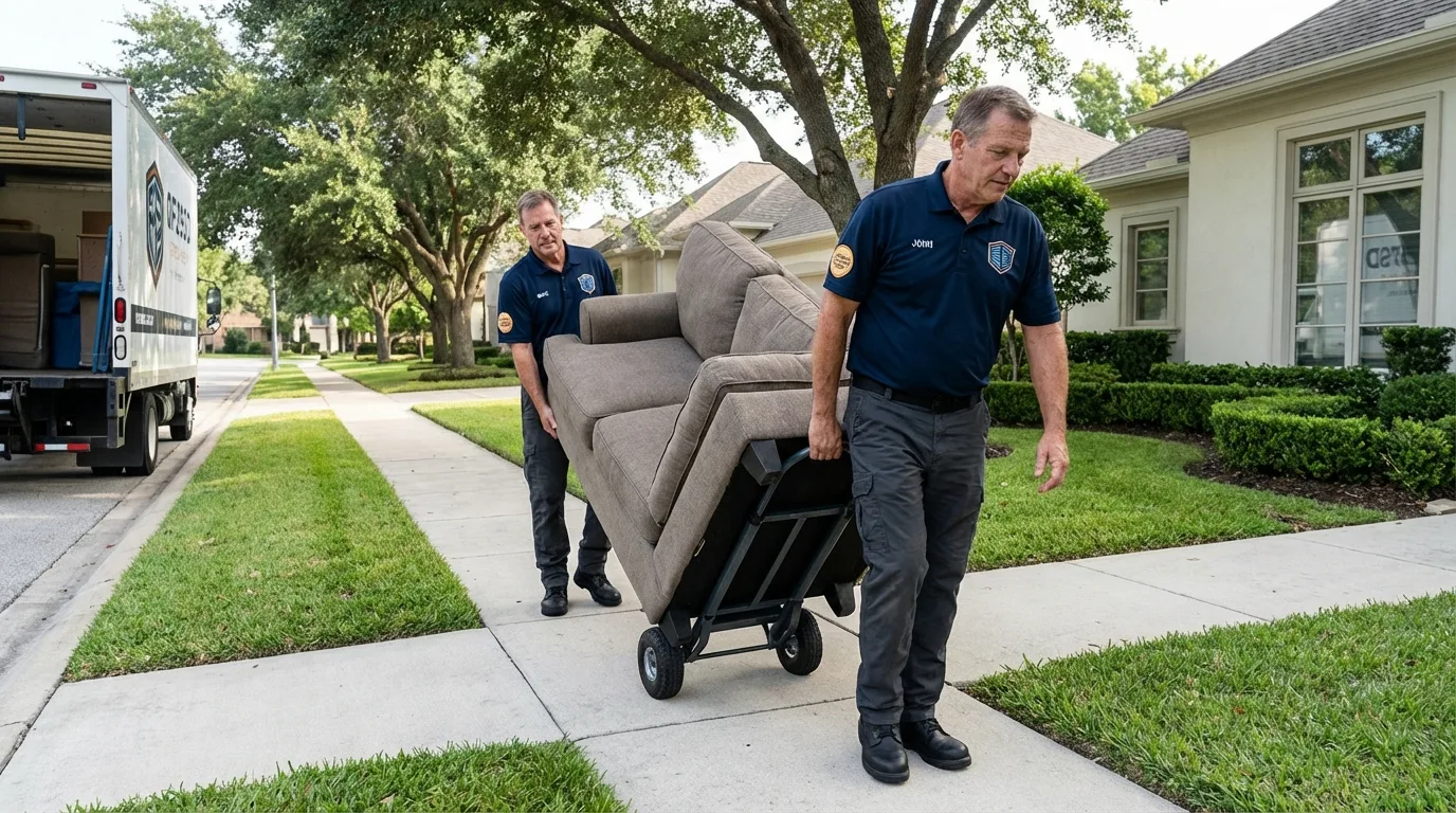 Local residential moving crew loading furniture in Pittsburg, TX